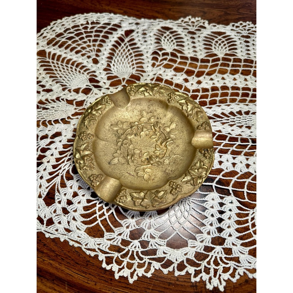 Vintage Mid Century Modern Vintage Brass Ashtray | Floral Trinket Tray
